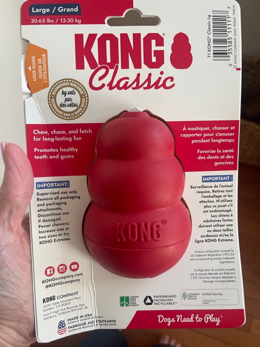 KONG Classic Red Durable Rubber Dog Toy - Large - Picture 2 of 2